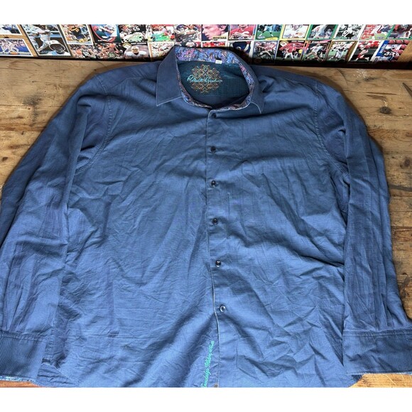 Robert Graham Shirt Mens 3XL Blue Paisley Flip Cuff Button Down Navy Vivid - Picture 2 of 8
